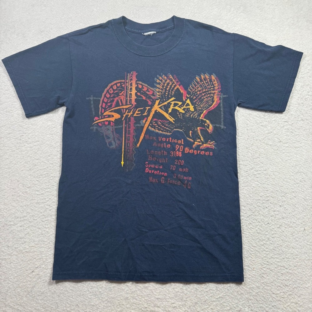 Busch Gardens SheiKra Roller Coaster T-Shirt Small Navy Blue Good Graphic Tee